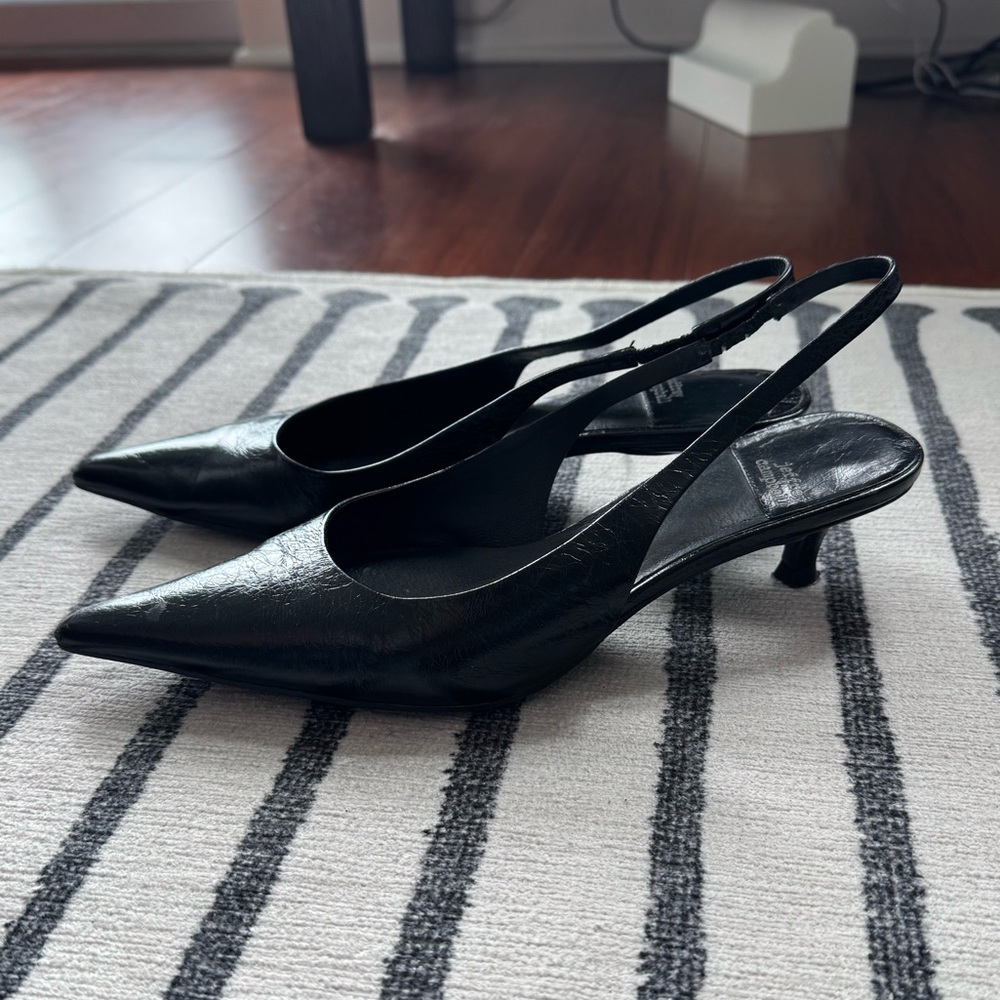 Jeffrey Campbell Black Pointed Toe Sling-Back Kitten Heel